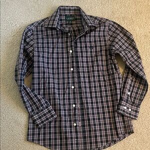 Ralph Lauren Plaid boys dress Shirt. Size 12 (black, red, white, green)
